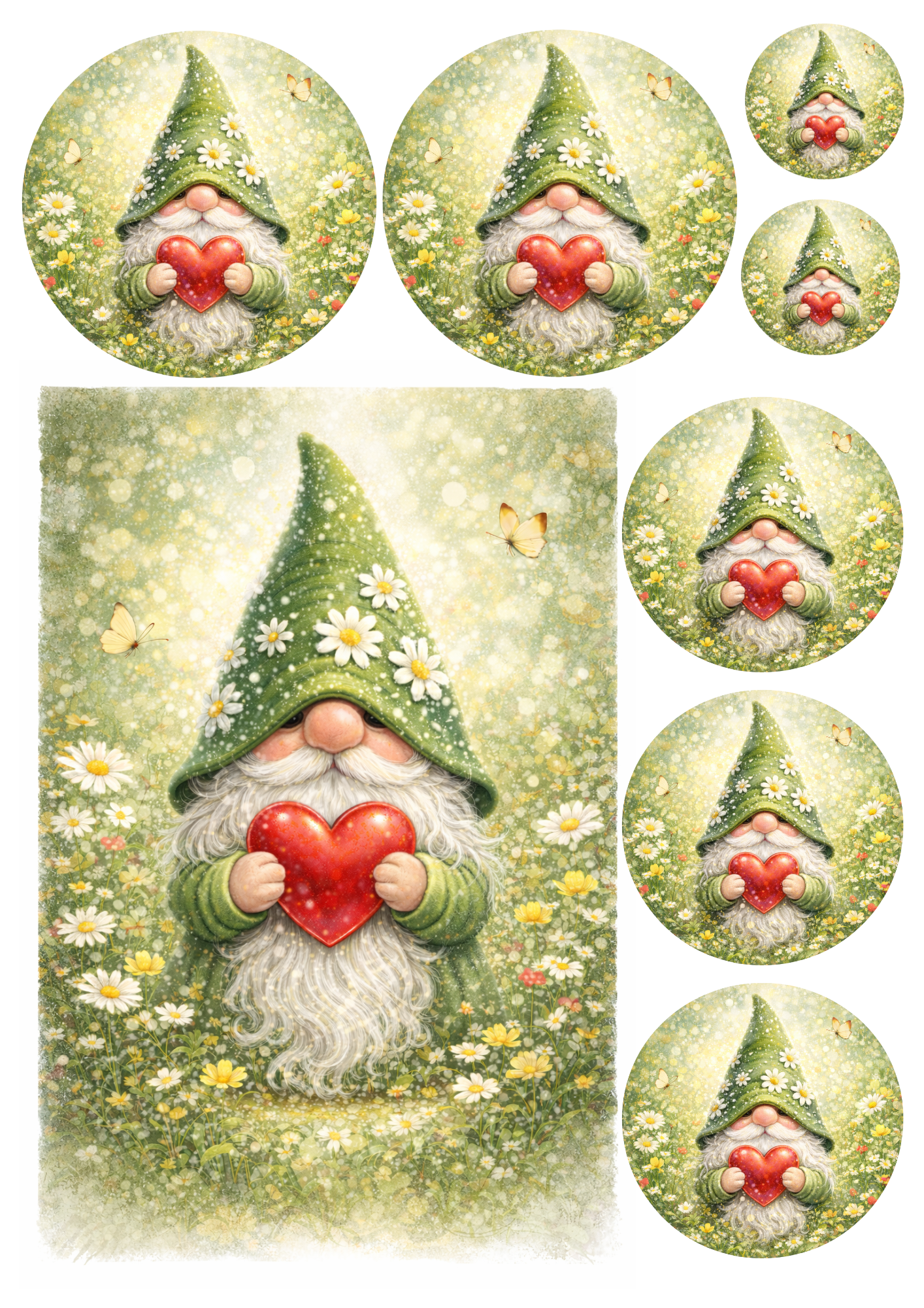 Sticker Sheet / Greeting Card – Leprechaun Holding a Heart Collage Cat. No. 8403