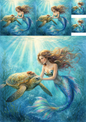 Sticker Sheet / Greeting Card – Mermaid With Turtle Collage Cat. No. 8408