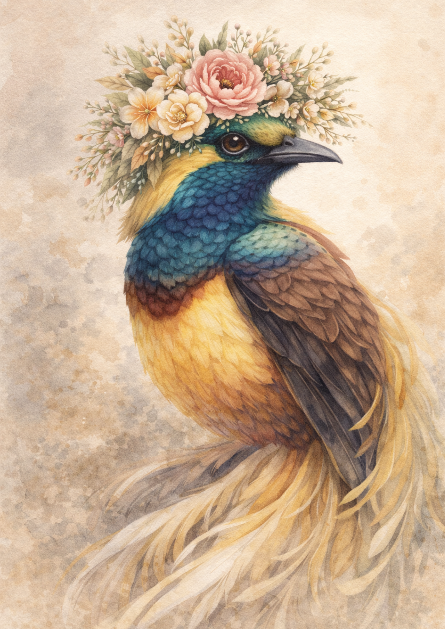 Sticker Sheet / Greeting Card – Colorful Bird of Paradise in a Wreath Full Cat. No. 8411