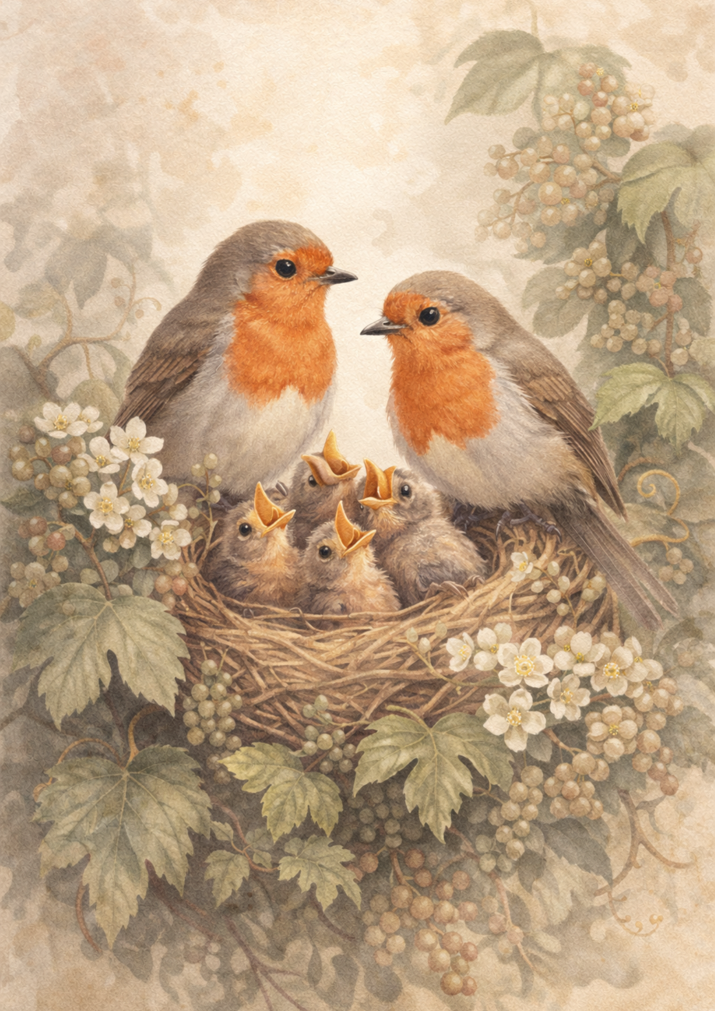 Sticker Sheet / Greeting Card – Red Robin Family In A Nest Full Cat. No. 8412