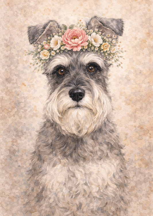 Sticker Sheet / Greeting Card – Miniature Schnauzer In A Wreath Full Cat. No. 8421