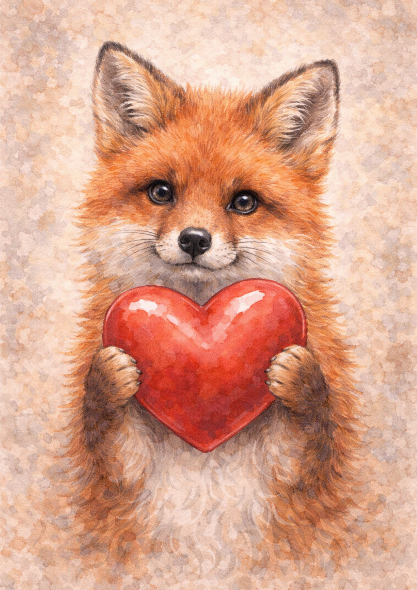 Sticker Sheet / Greeting Card – Fox Holding a Heart Full Cat. No. 8425