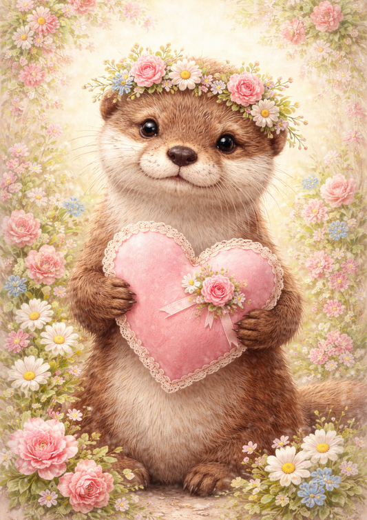 Sticker Sheet / Greeting Card – Otter Holding a Heart Full Cat. No. 8427