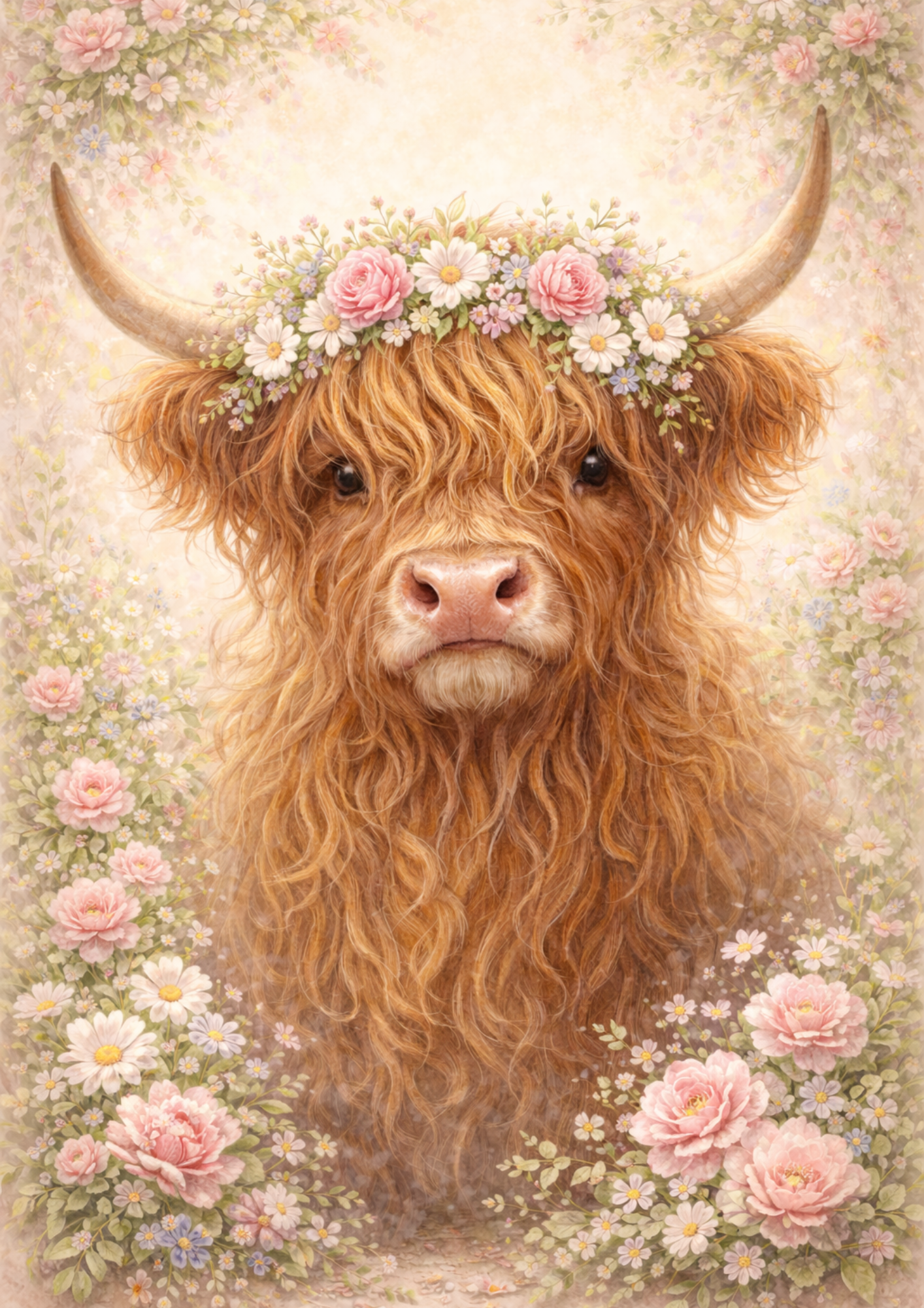 Sticker Sheet / Greeting Card – Highland Cow In A Wreath Full Cat. No. 8429
