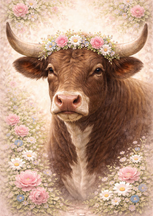 Sticker Sheet / Greeting Card – Bull In A Wreath Full Cat. No. 8431