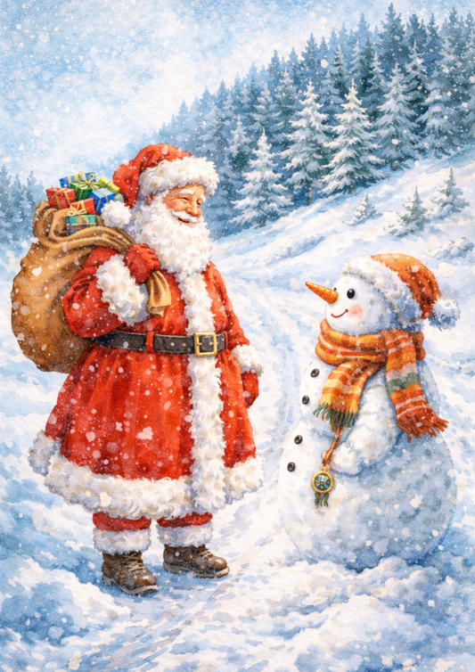 Sticker Sheet / Greeting Card – Santa Claus And Snowman Full Cat. No. 8436
