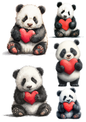 Sticker Sheet / Greeting Card – Panda Bear Holding a Heart Collage Cat. No. 8443