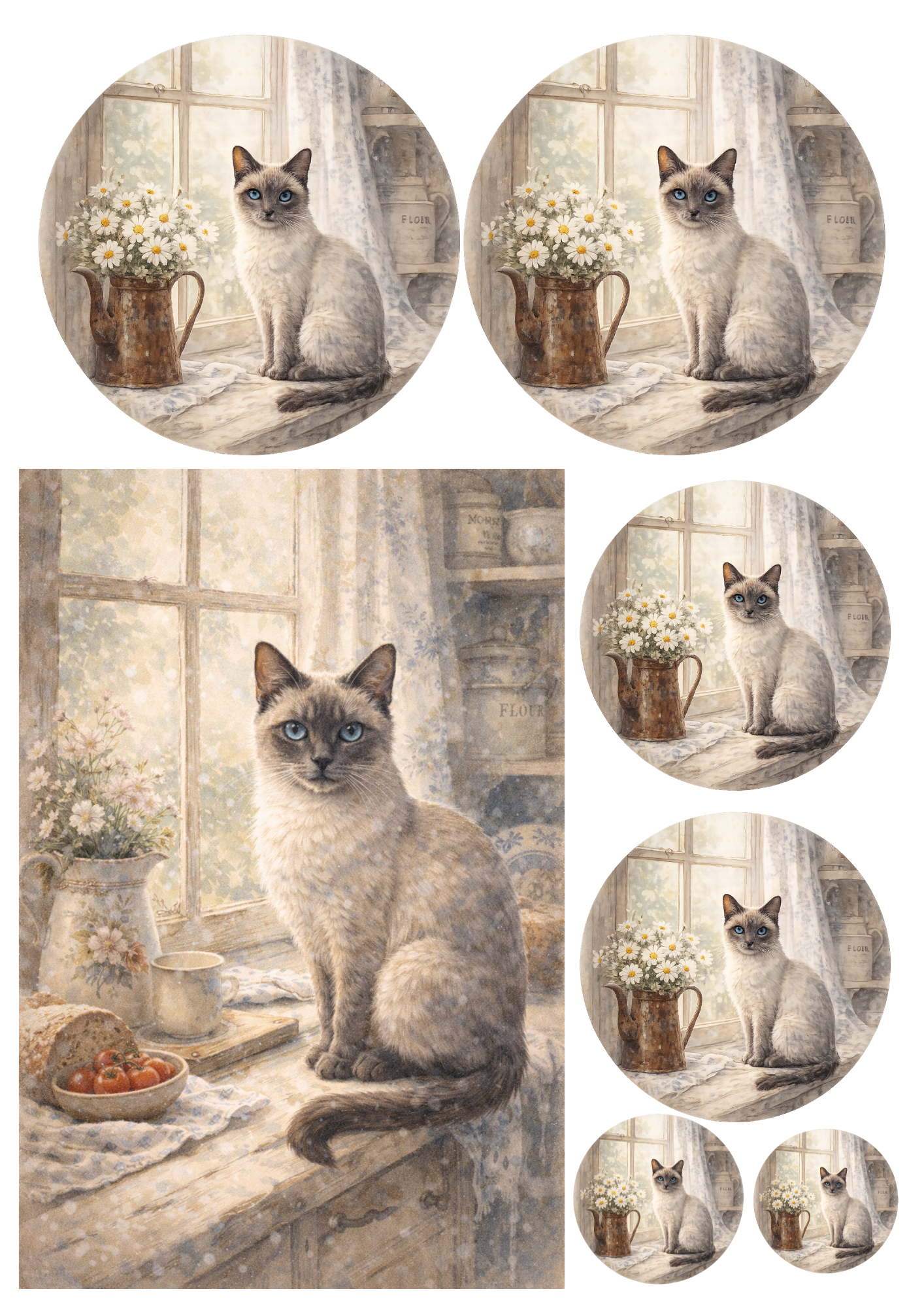 Sticker Sheet / Greeting Card – Cat On The Windowsill Collage Cat. No. 8448