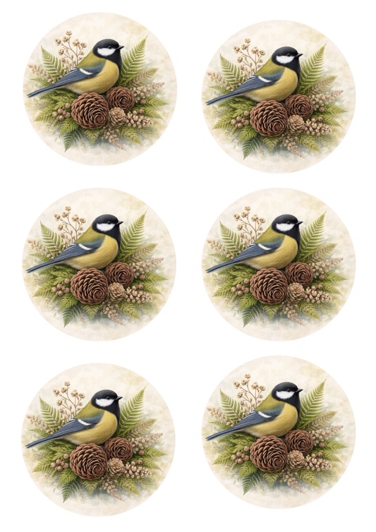 Sticker Sheet / Greeting Card – Titmouse on a Decoration Collage Cat. No. 8454