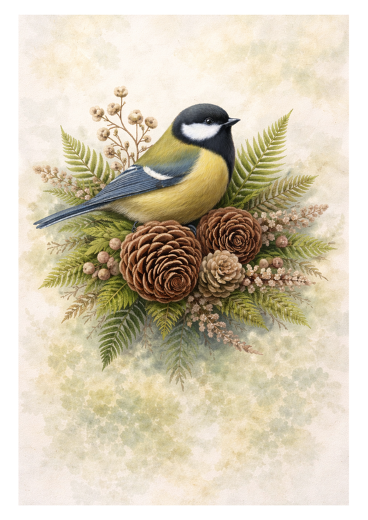 Sticker Sheet / Greeting Card – Titmouse on a Decoration Full Cat. No. 8455