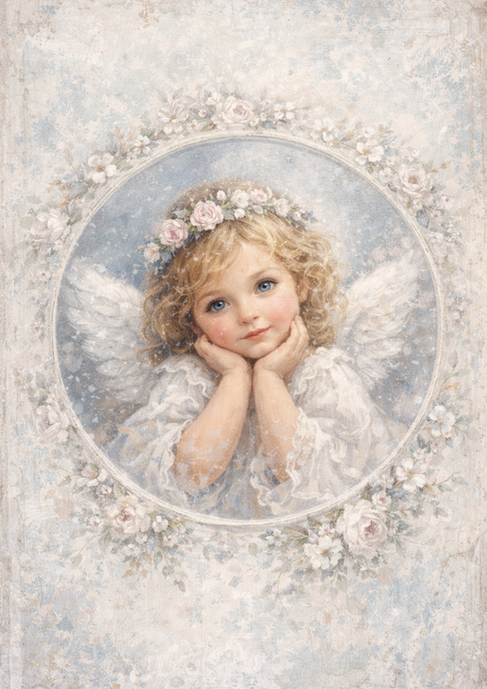 Sticker Sheet / Greeting Card – Little Angel In A Wreath Full Cat. No. 8457