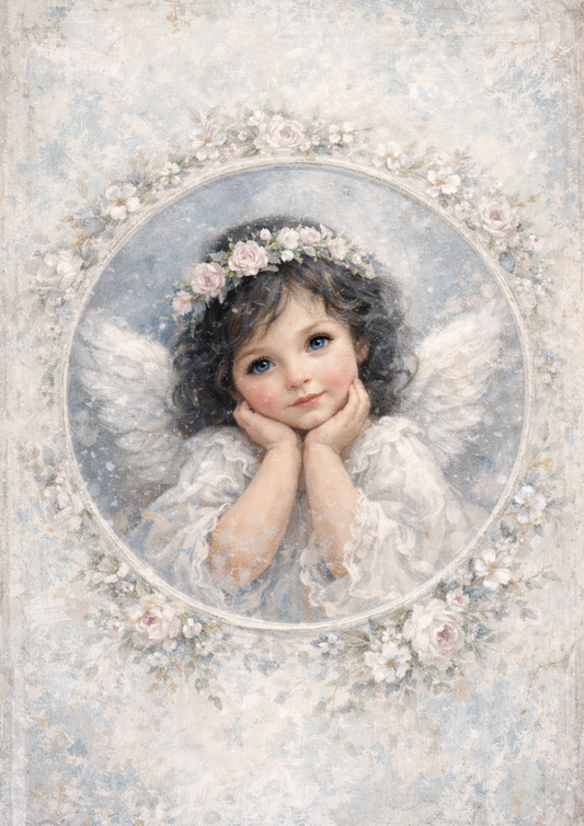 Sticker Sheet / Greeting Card – Little Angel In A Wreath Full Cat. No. 8458
