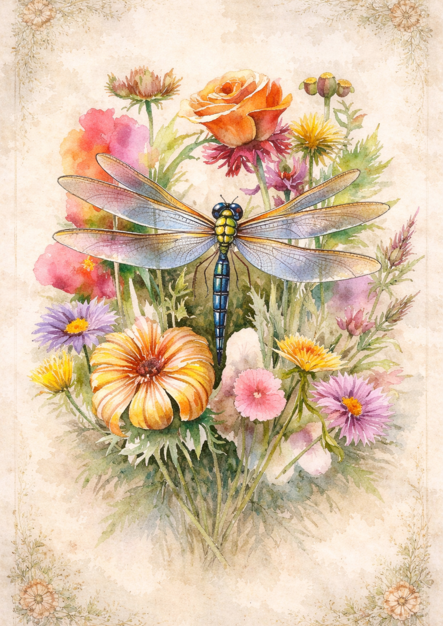 Sticker Sheet / Greeting Card – Dragonfly Over Flowers Full Cat. No. 8469