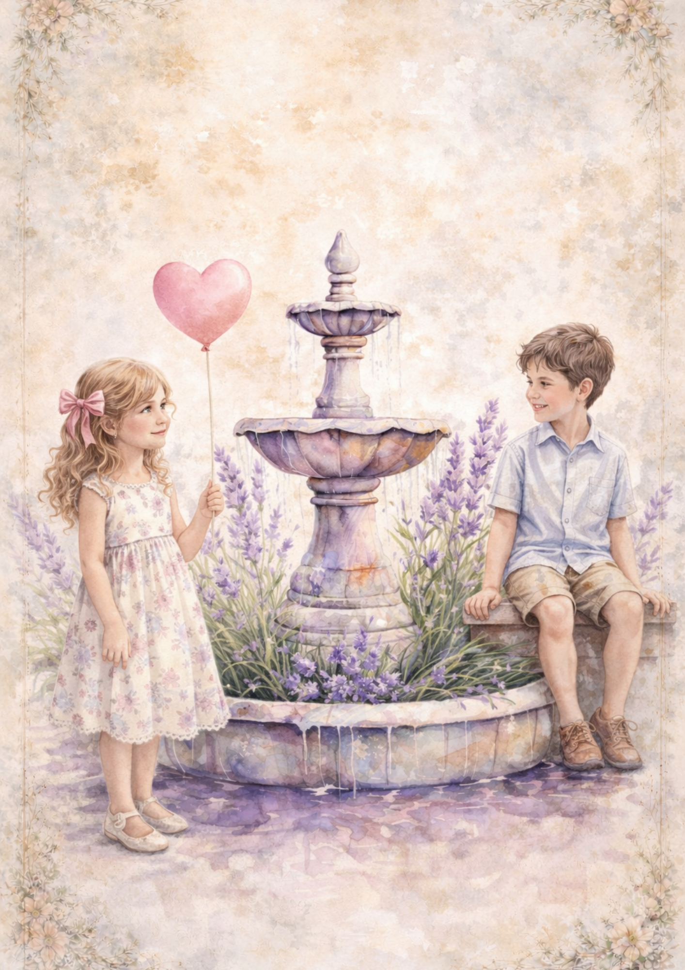 Sticker Sheet / Greeting Card – Children at the Lavender Fountain Full Cat. No. 8475