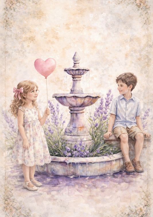 Sticker Sheet / Greeting Card – Children at the Lavender Fountain Full Cat. No. 8475