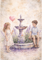 Sticker Sheet / Greeting Card – Children at the Lavender Fountain Full Cat. No. 8475