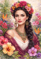 Sticker Sheet / Greeting Card – Exotic Woman in a Wreath Full Cat. No. 8477