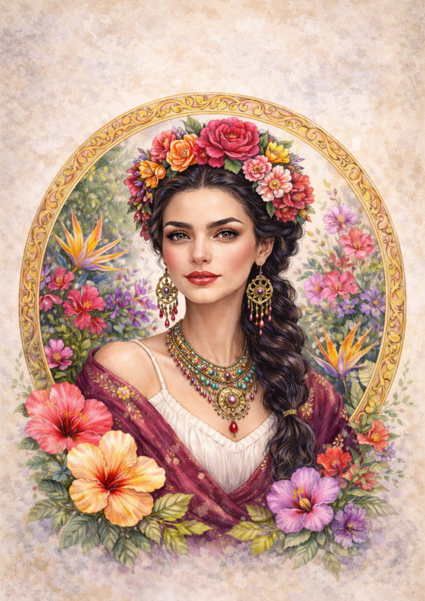 Sticker Sheet / Greeting Card – Exotic Woman in a Wreath Full Cat. No. 8478