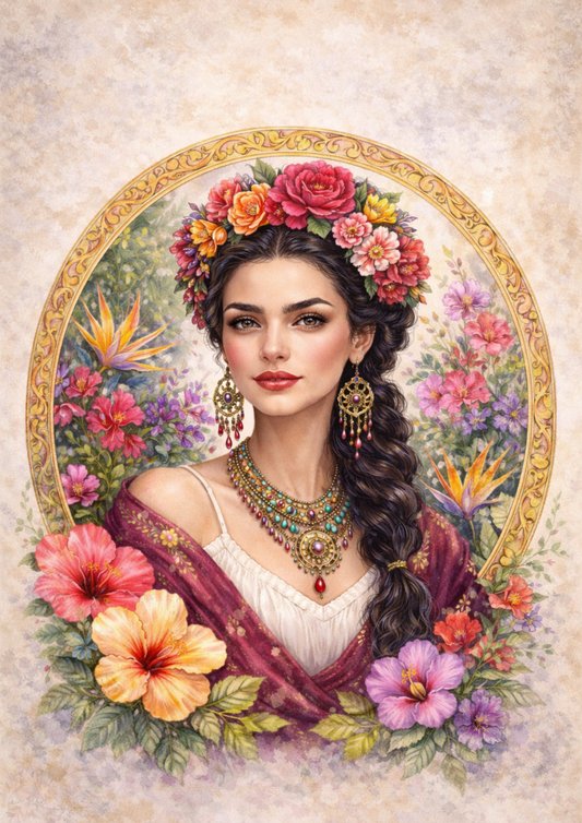 Sticker Sheet / Greeting Card – Exotic Woman in a Wreath Full Cat. No. 8478