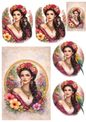 Sticker Sheet / Greeting Card – Exotic Woman in a Wreath Collage Cat. No. 8479