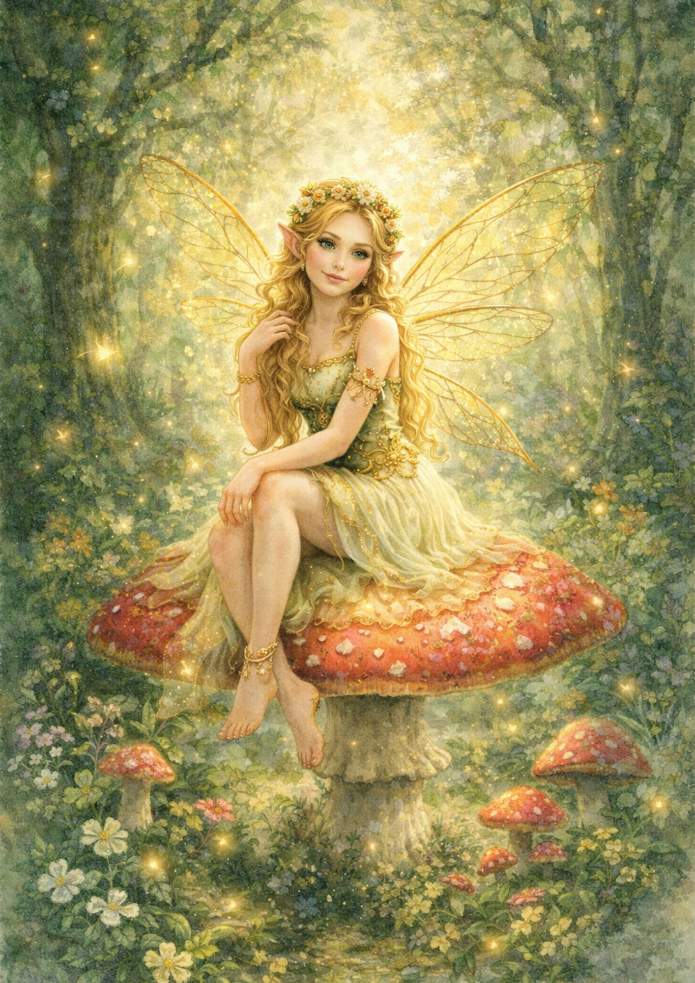 Sticker Sheet / Greeting Card – Forest Fairy on a Mushroom Full Cat. No. 8483