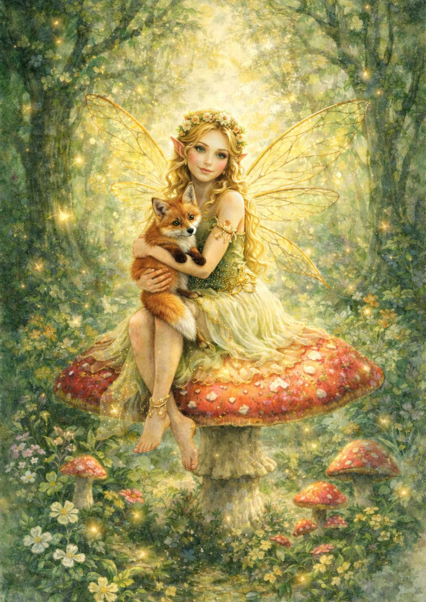 Sticker Sheet / Greeting Card – Forest Fairy on a Mushroom Full Cat. No. 8484