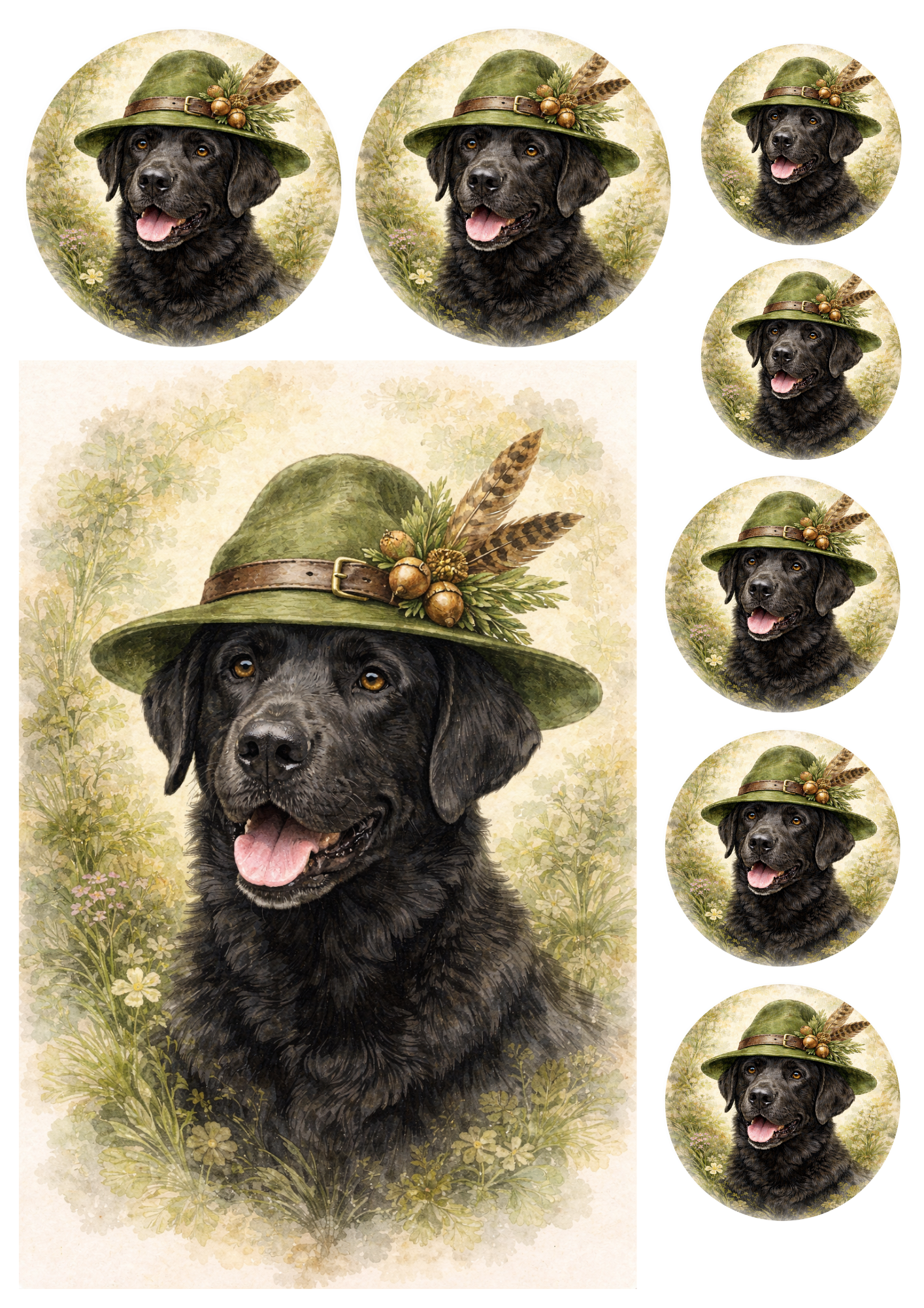 Sticker Sheet / Greeting Card – Labrador In A Hunting Hat Collage Cat. No. 8486