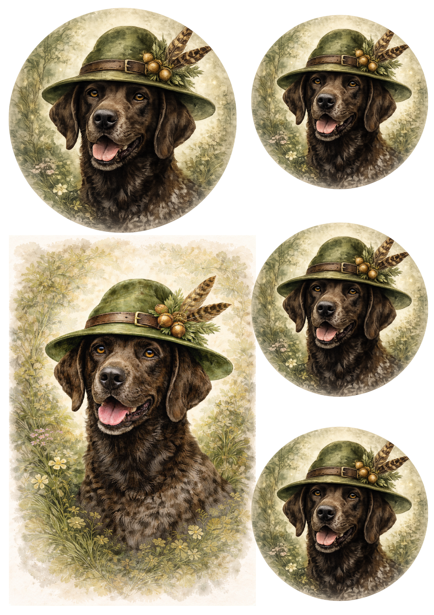 Sticker Sheet / Greeting Card – Labrador In A Hunting Hat Collage Cat. No. 8488
