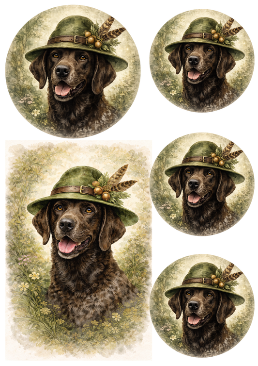 Sticker Sheet / Greeting Card – Labrador In A Hunting Hat Collage Cat. No. 8488