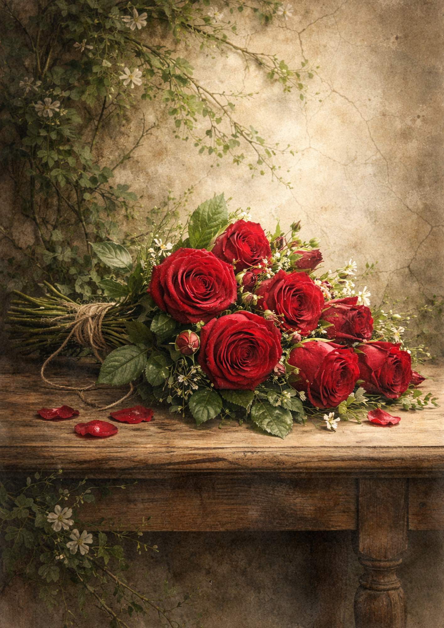 Sticker Sheet / Greeting Card – Bouquet of Red Roses Background For Journaling Full Cat. No. 8491