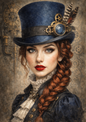 Sticker Sheet / Greeting Card – Woman In A Hat Steampunk Style Full Cat. No. 8492