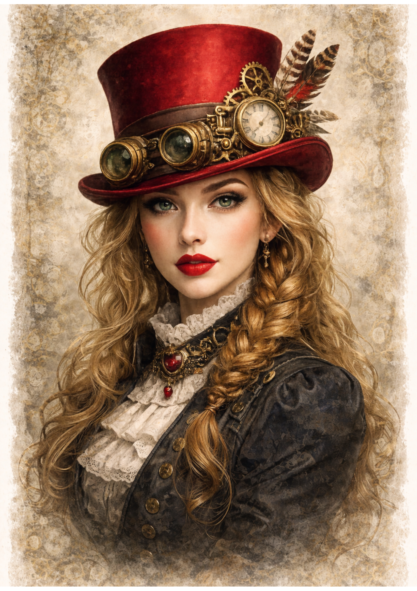 Sticker Sheet / Greeting Card – Woman In A Hat Steampunk Style Full Cat. No. 8493