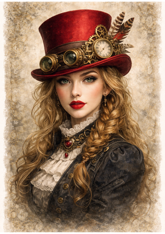 Sticker Sheet / Greeting Card – Woman In A Hat Steampunk Style Full Cat. No. 8493