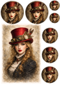 Sticker Sheet / Greeting Card – Woman In A Hat Steampunk Style Collage Cat. No. 8494
