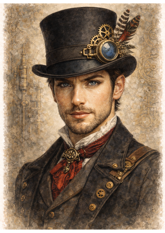 Sticker Sheet / Greeting Card – Man in a Hat Steampunk Style Full Cat. No. 8495