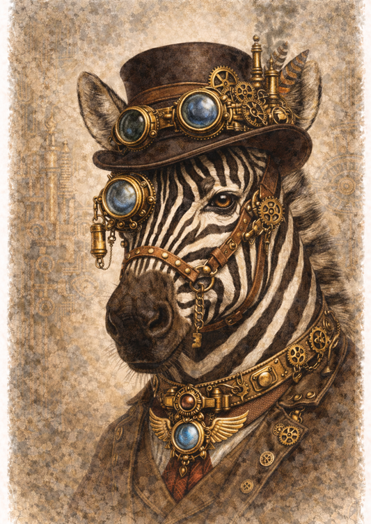 Sticker Sheet / Greeting Card – Decoupage Zebra in a Hat Steampunk Style Full Cat. No. 8499