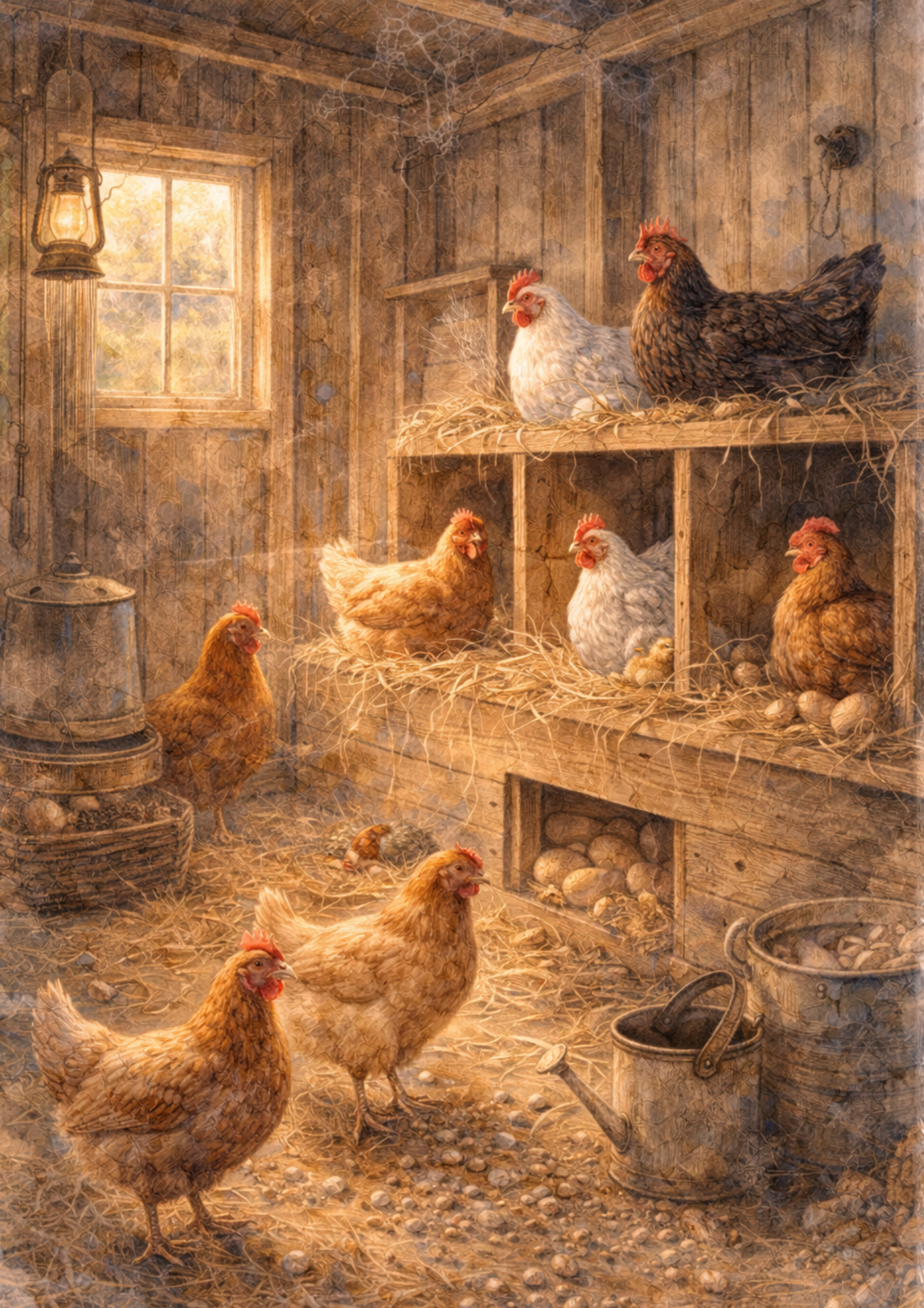 Sticker Sheet / Greeting Card – Chickens In A Henhouse Full Cat. No. 8503