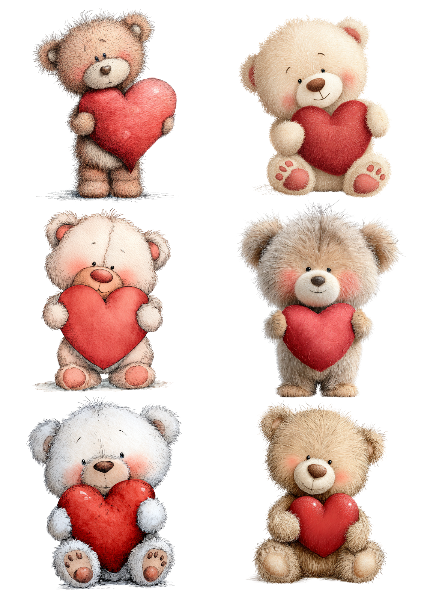 Sticker Sheet / Greeting Card – Teddy Bear Holding a Heart Collage Cat. No. 8508