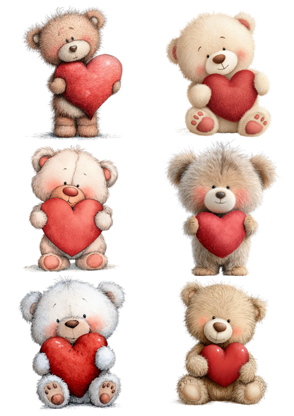 Sticker Sheet / Greeting Card – Teddy Bear Holding a Heart Collage Cat. No. 8508