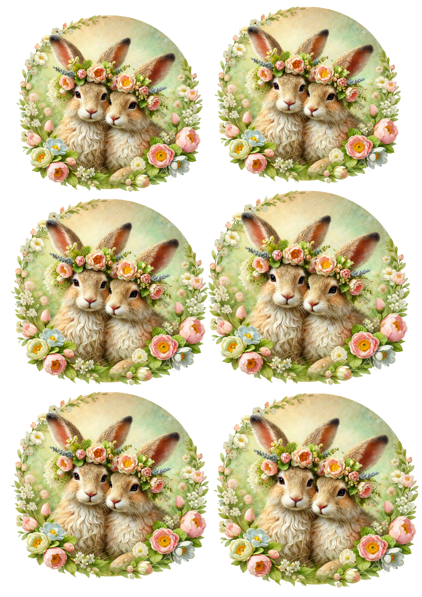 Sticker Sheet / Greeting Card – A Pair of Bunnies in a Wreath Collage Cat. No. 8510