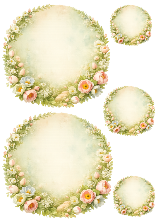 Sticker Sheet / Greeting Card – Spring Flower Wreath Collage Cat. No. 8511