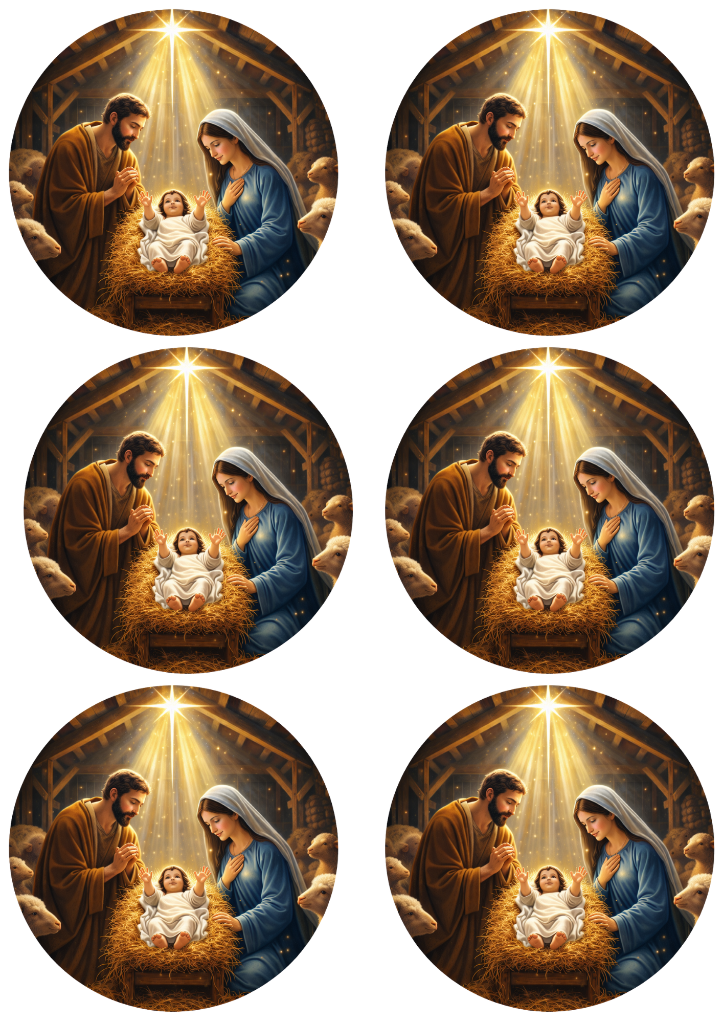 Sticker Sheet / Greeting Card – Jesus in the Manger in Circles Cat. No. 8522