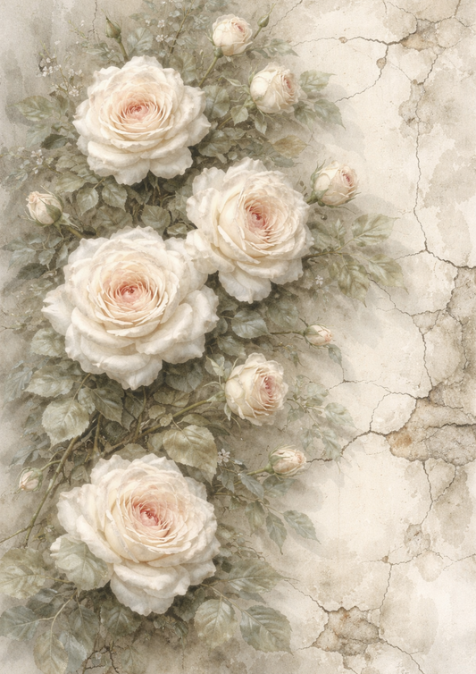 Sticker Sheet / Greeting Card – White Roses Journaling Background Full Cat. No. 8530