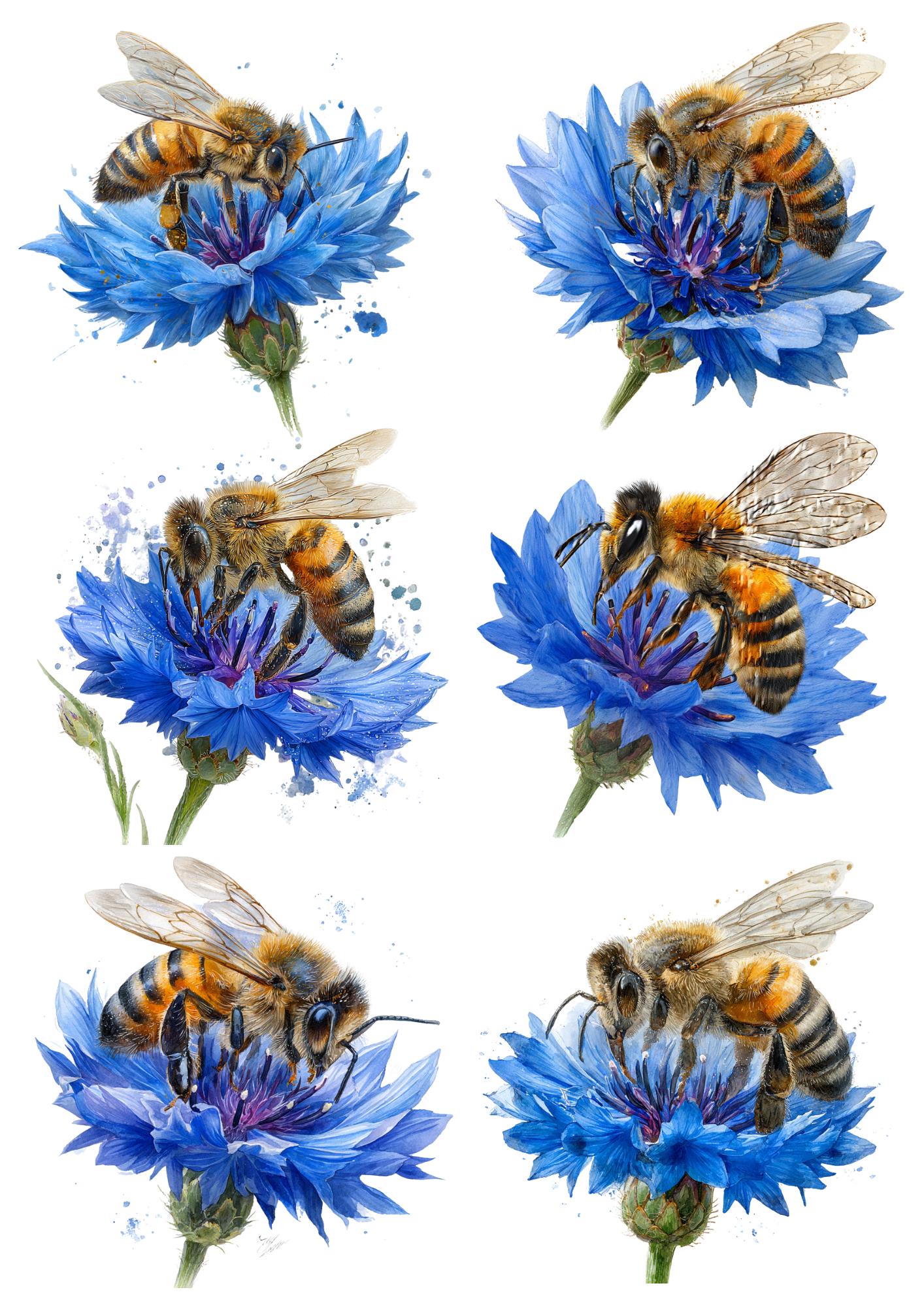 Sticker Sheet / Greeting Card – Bee on Blue Flower Collage Cat. No. 8532
