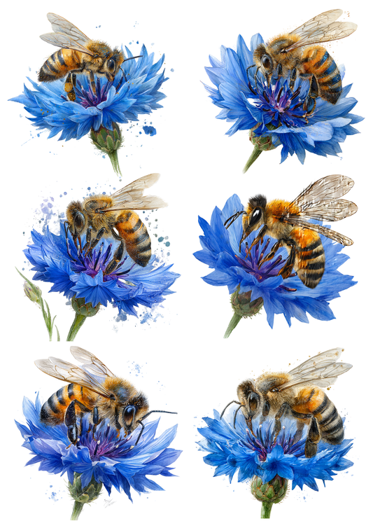 Sticker Sheet / Greeting Card – Bee on Blue Flower Collage Cat. No. 8532