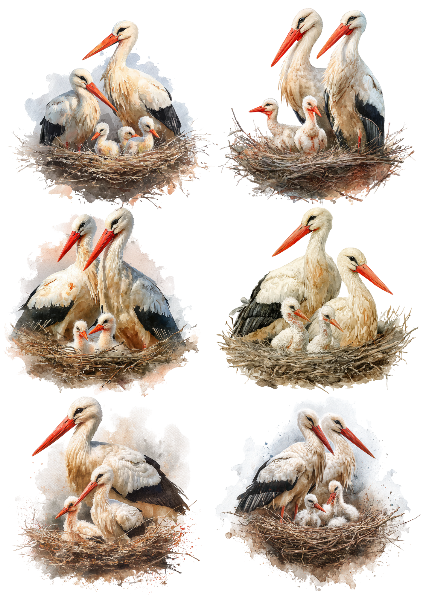 Sticker Sheet / Greeting Card – Storks in the Nest Collage Cat. No. 8534