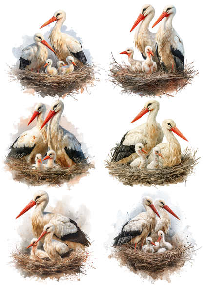 Sticker Sheet / Greeting Card – Storks in the Nest Collage Cat. No. 8534