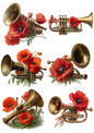 Sticker Sheet / Greeting Card – Trumpet and Poppies Collage Cat. No. 8536