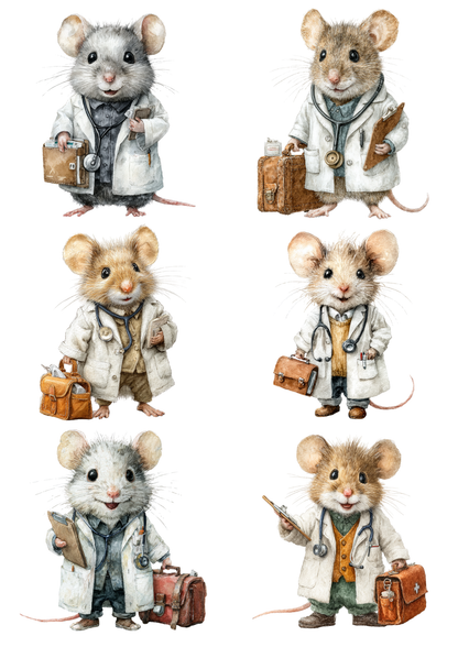 Sticker Sheet / Greeting Card – Decoupage Rice Paper Rat Doctor Collage Cat. No. 8538