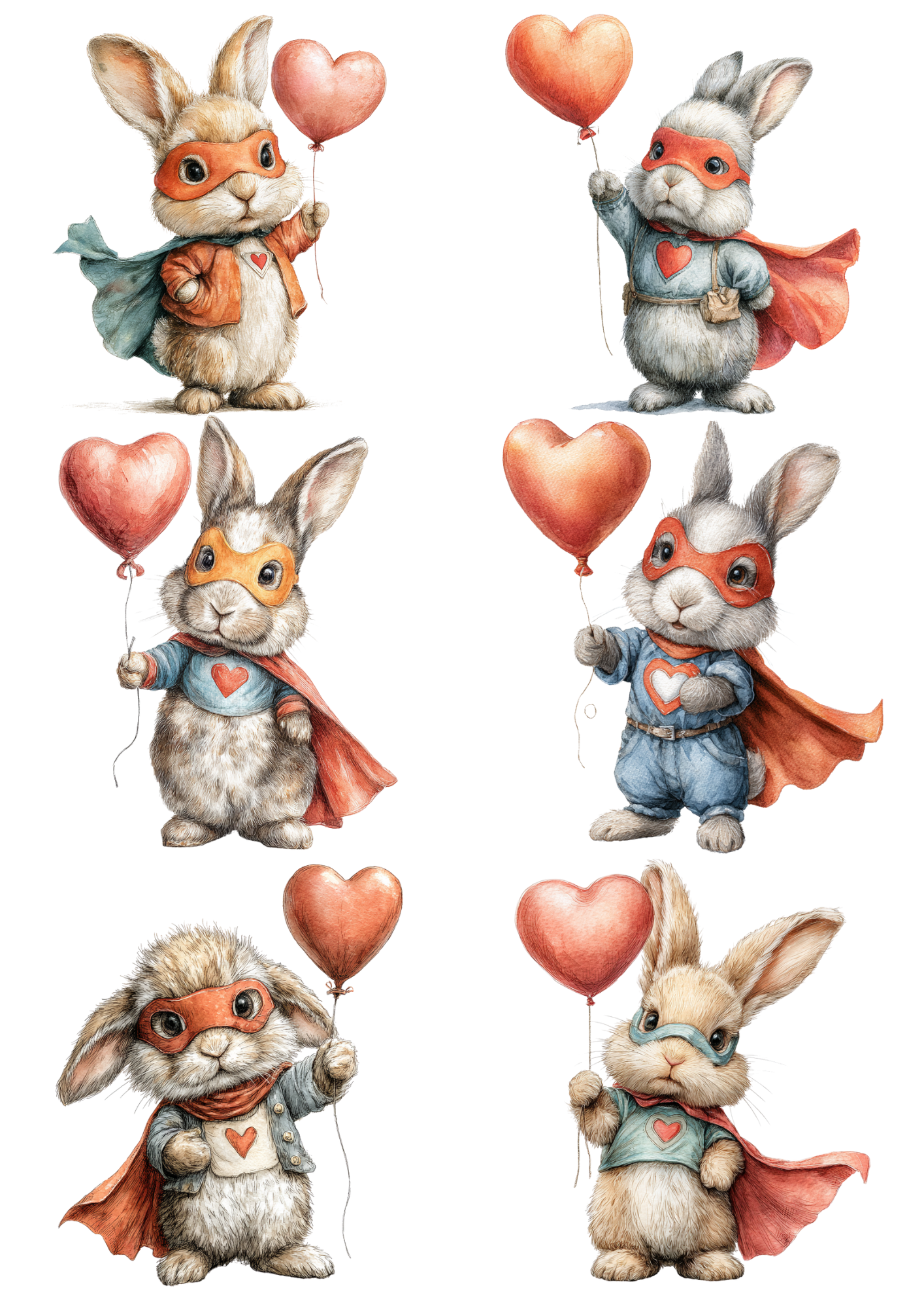 Sticker Sheet / Greeting Card – Rabbit Super Hero With Heart Collage Cat. No. 8540